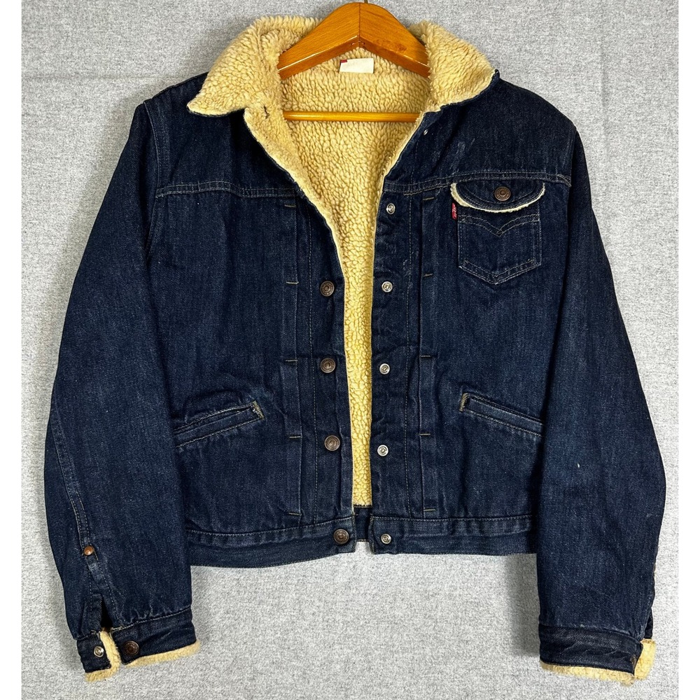 Vintage Levis Sherpa Lined Denim Jacket Size 38 boys large Blue 80s 90s Made USA